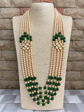 Designer Unisex Multi Layered Long Kundan Brooch And Pearls Necklace For Sherwani And Sarees